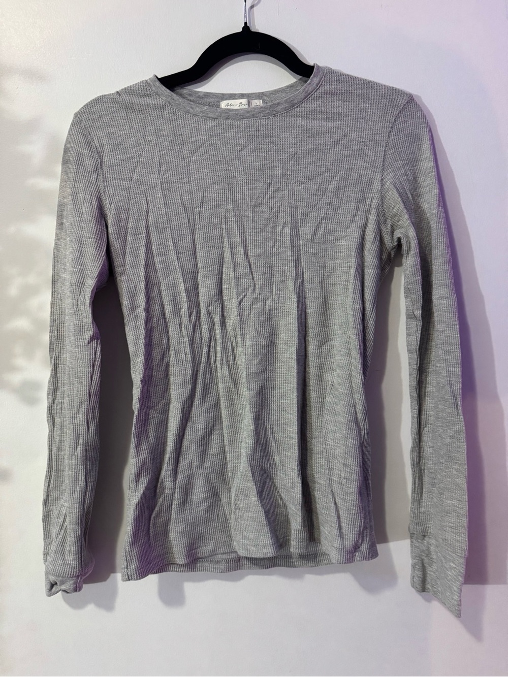 Heather Gray Ribbed Waffle Long Sleeve Top